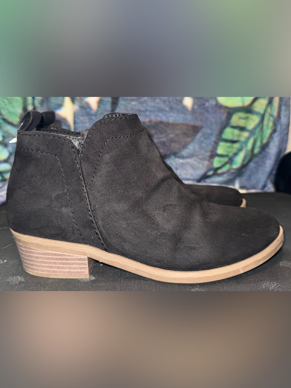 Time and Tru Black Faux Suede Ankle Booties